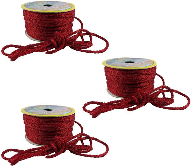 Adhvik Set Of 3 (18 Mtr) Maroon Resham Zari Twisted Fancy Thread Dori Lace for Tailoring/Sewing, Bead Art, Piping, Apparels, Wrapping, Handicrafts, Art Craft DIY Projects, Jewellery Making, Outlining, Fashion Designing, Boutique, Stitching, Alteration