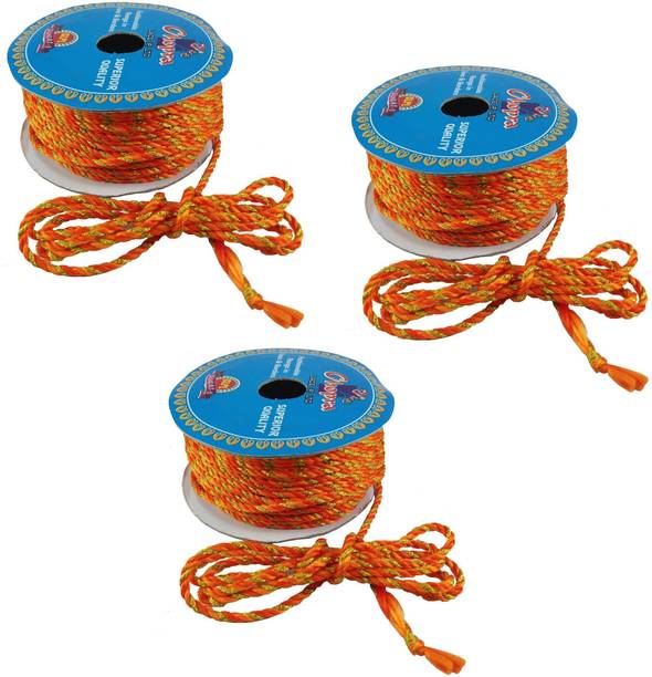 Uniqon Set Of 3 (18 Mtr) Orange Resham Zari Twisted Fancy Thread Bal Dori Lace for Tailoring/Sewing, Bead Art, Piping, Apparels, Wrapping, Handicrafts, Art Craft DIY Projects, Jewellery Making, Outlining, Fashion Designing, Boutique, Stitching, Alteration