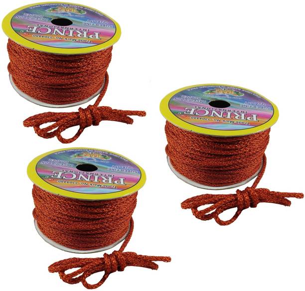 Adhvik Pack Of 3 (18 Mtr) Orange Resham Zari Twisted Fancy Thread Dori Lace for Tailoring/Sewing, Bead Art, Piping, Apparels, Wrapping, Handicrafts, Art Craft DIY Projects, Jewellery Making, Outlining, Fashion Designing, Boutique, Stitching, Alteration