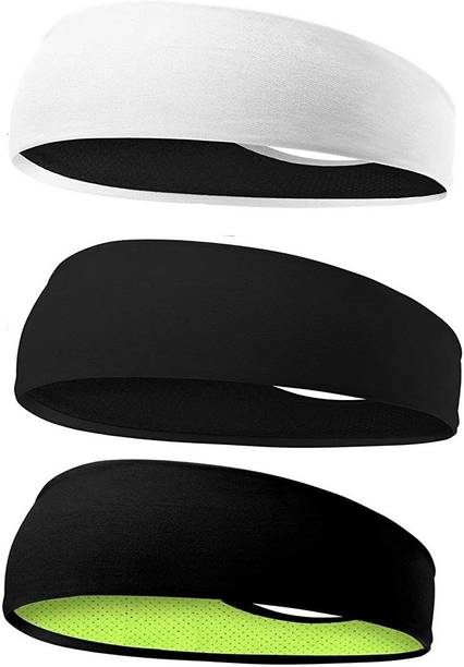 Bismaadh Headbands Reversible Double Side Sweatband for Men & Women-Sweat Bands for Running/Fitness/Yoga/Workout/Gym-Performance Stretch & Moisture Wicking with Sweatband Black, White & Neon Green (Pack of 3) Head Band