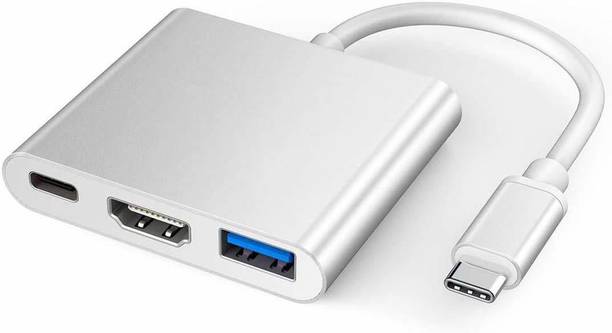 TERABYTE USB 3.1 Type-C Multiport Male to HDMI USB 3.0 USB-C Hub Adapter MMPL TYPE C USB Hub (Silver) USB 3.1 Type-C Multiport Male to HDMI USB 3.0 USB-C Hub Adapter MMPL TYPE C USB Hub (Silver) Laptop Accessory