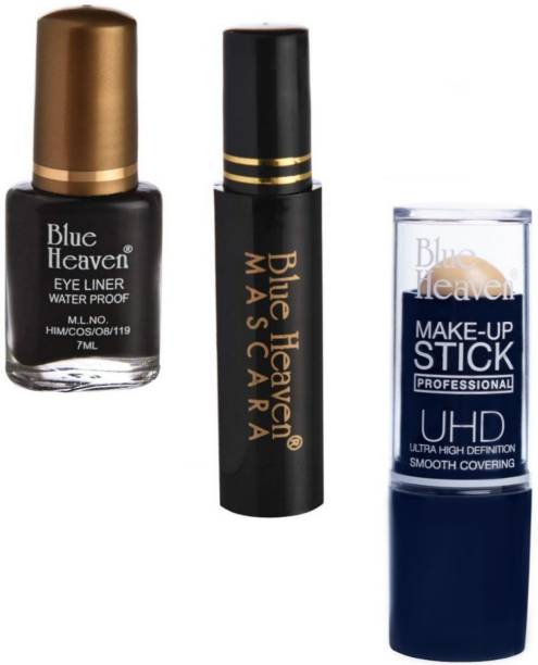 BLUE HEAVEN Eyeliner Water Proof, Mascara Regular & UHD Make-Up Stick Professional (Natural)