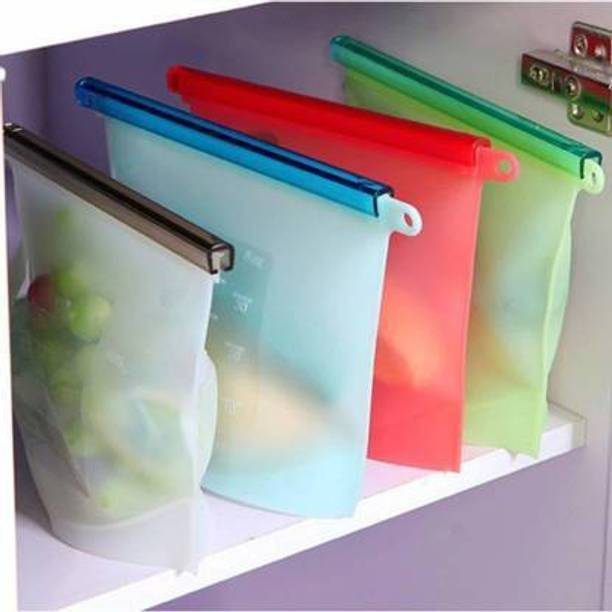 AMAZEE Quality Products Reusable Silicone Food Storage Bag, Food Preservation Airtight Bag, Microwave Dishwasher Freezer Oven Safe - Pack of 4 Silicone Storage Pouch  (Pack of 4) Silicone Storage Pouch