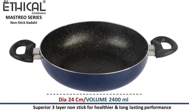 Ethical MASTREO SERIES INDUCTION KADAHI/KARAHI / MULTI PURPOSE KARAHI PAN WITH GLASS LID Kadhai 24 cm diameter with Lid 2.4 L capacity