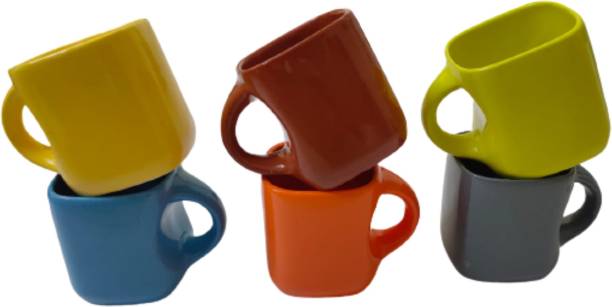 love unlimited Pack of 6 Ceramic Ceramic Tea Cup / Coffee Mug Square Design - 6 Pieces, Multicolor