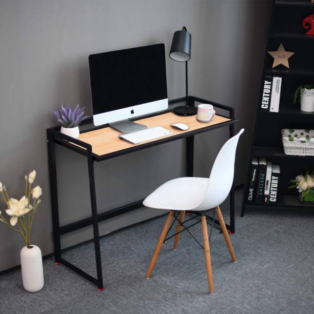Livzing Foldable Study Desk Portable Laptop Table Study Table-Engineered Wood-Brown Metal Study Table