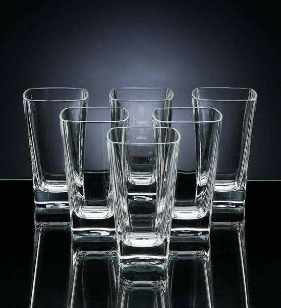 Prexo (Pack of 6) Premium Quality Clear Plasma Diamond Design, Unbreakable, Stylish, Transparent Glass Set Water/Juice Glass