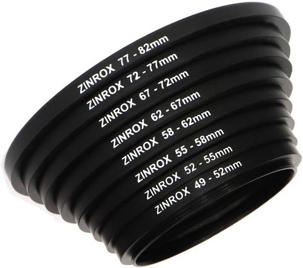 ZINROX Step Up Lens Filter Adapter Rings - Set of 8pcs - Allows You to Fit Larger Size Lens Filters on a Lens with a Smaller Diameter - Sizes: 49-52mm, 52-55mm, 55-58mm, 58-62mm, 62-67mm, 67-72mm, 72-77mm, 77-82 mm - BLACK Step Up Ring Set (49 - 82 mm) Step Up Ring