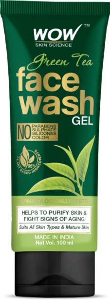 WOW SKIN SCIENCE Green Tea  Gel - contains Green Tea, Aloe Leaf Extracts, Pro-Vitamin B5 & Vitamin E - for Purifying Skin - No Parabens, Sulphate, Silicones & Color - 100mL Face Wash