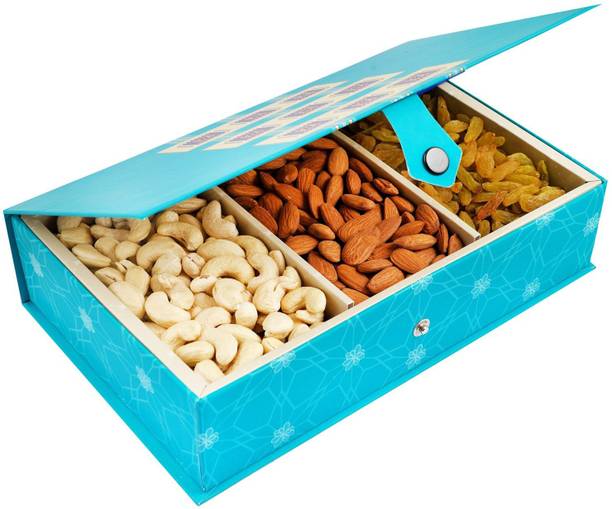 Ghasitaram Gifts Blue Rectangular Box of Cashews, Almonds and Indian Raisins Combo
