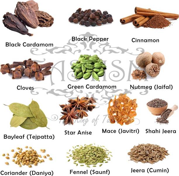 Tastism Whole Biryani Masala (Sabut Biryani Masala) Mixture of Spices(13 items are listed mix up according to taste NOT in equal quantity. Dalchini stick, Javitri , chhoti elaichi, badi elaichi , jaifal , laung, kali mirchi , sabut dhaniya ,star anise,shahi jeera,jeera,tejpatta,fennel)