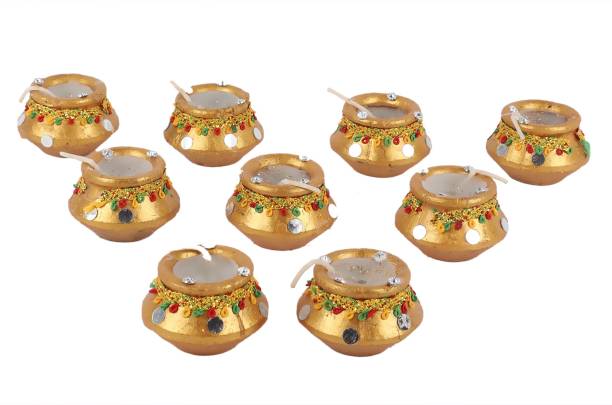 Manogyam Golden Matki Diyas Diwali Candles Set tealight Decorate for Diwali Diya for puja Diwali Home Decoration Light Candle