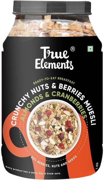 True Elements Crunchy Nuts & Berries Muesli with Almonds & Cranberries, Ready to Eat Breakfast Plastic Bottle