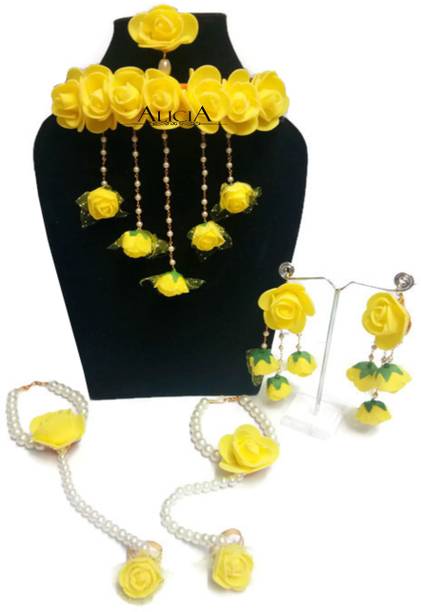 ALICIA Fabric, Plastic, Paper Yellow Jewellery Set