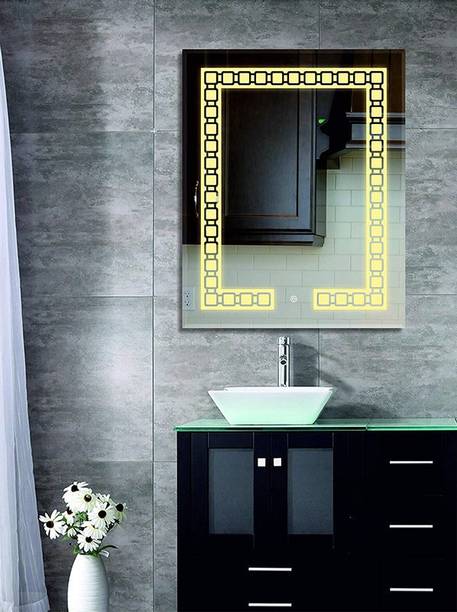 Khushi Decors Glass Rectangular Frosting LED Mirror (18X24 Inch) Warm White