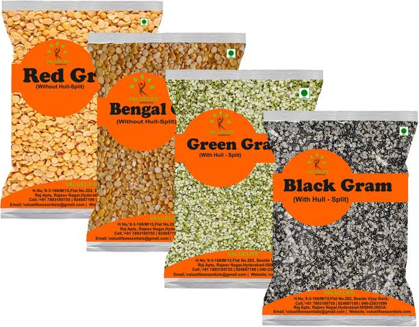 Value Life Combo (Red Gram 1kg, Bengal Gram 1kg, Black Gram With Hull Split 1kg, Green Gram With Hull 1kg. Pack Of 4)