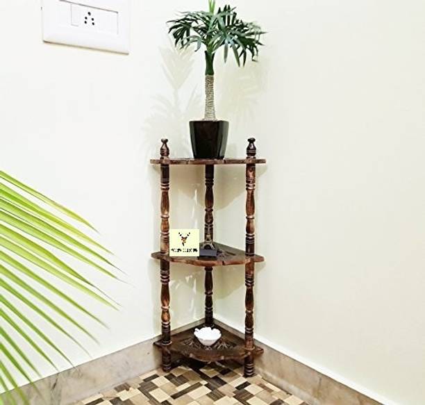 CRAFTSEXPORT Mini Corner Rack Side Table (Brown) Wooden Wall Shelf