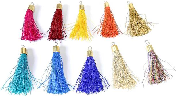 Crafto Combo of Handmade Thread Tassels 10 Popular Colour Style for Jewellery/Craft/Key Rings/Purse and Bags/Dupatta Decoration.Size- 2 inches(Approx), Pack of 30 (3 pcs. Each Colour)