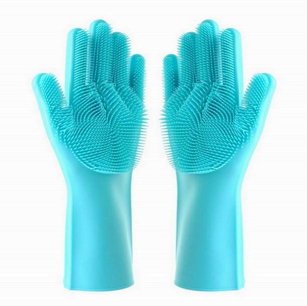 RBGIIT Reusable Washable Wet And Dry Heat Water Restitance Kitchen Bathroom Toilet Garden Bike Car Platform Washing Dish Or Clothes Pet Dog Animal Care Hand Silicon Rubber Gloves RBGS158 Wet and Dry Glove Set