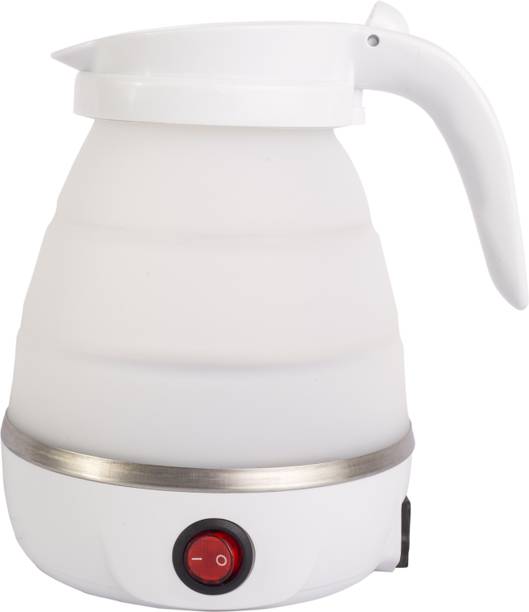 koynas Electric Foldable Kettle, 600ml Food Grade Silicone Folding Kettle for Home Outdoor Camping Hiking,Boil Dry Protection Portable (White) Colour Electric Kettle