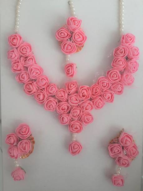 ZENCY Fabric, Plastic, Paper Pink Jewellery Set