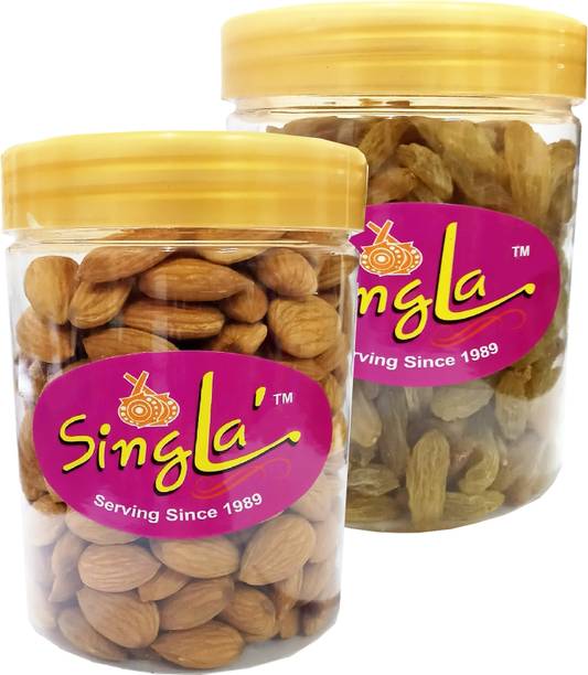 Singla Almonds 250g Badam Raisins 250g Kishmish Dry fruits nuts Combo (Pack of 2*250, 500g) Assorted Nuts