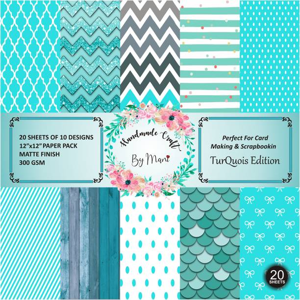 Dheett Turquois Edition Scrapbook Designer Paperpack Matte Finish Perfect for Making Greeting Cards Envelops Explosion Boxes and Albums 12 x 12 300 gsm Craft paper