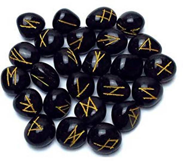 AIR9999 Black Agate Crystal Mini Tumbled Elder futhark Reiki Healing Rune Stones Set Decorative Showpiece  -  2 cm