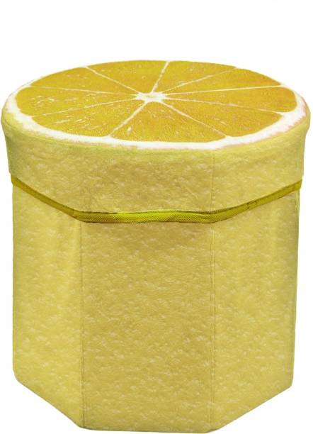 PrettyKrafts Fabric Stool for Living Room/Coffee Table/Stool with Storage, Green Lemon Living & Bedroom Stool