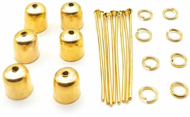Crafto Most Essentials Acessories for Tassel Making-Tassel caps Head Pins & Jump Rings in Golden Pack of 100 pcs. Each