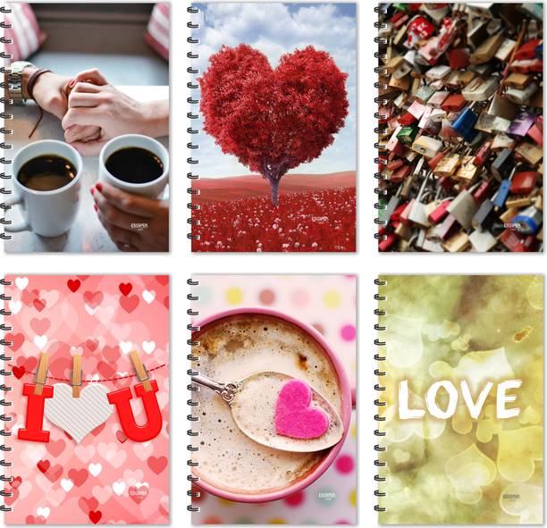 ESCAPER Designer Love Diaries - Jumbo Pack of 6 Diaries (Ruled - A5 Size - 8.5 x 5.5 inches each), Love Diaries Quotes, Gift Sets A5 Diary Ruled 160 Pages