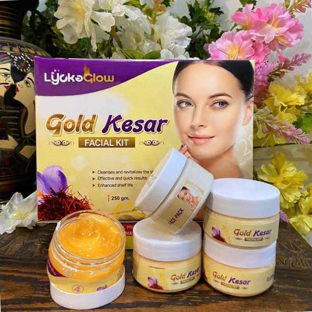 LyckaGlow Gold Kesar Facial Kit For Tight, Bright 5 in 1 Formula For Young Skin Long Time