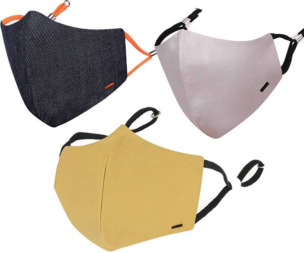 MASQ Anti-Pollution, Anti-Bacterial (BFE>99%) 4 Layer Embroidered, Designer, Fashionable, Protective, 100% Cotton, N-95 Cloth Face Mask Combo for Men with Size Adjustable Ear Loops Dash_Combo_03 Reusable, Washable Cloth Mask