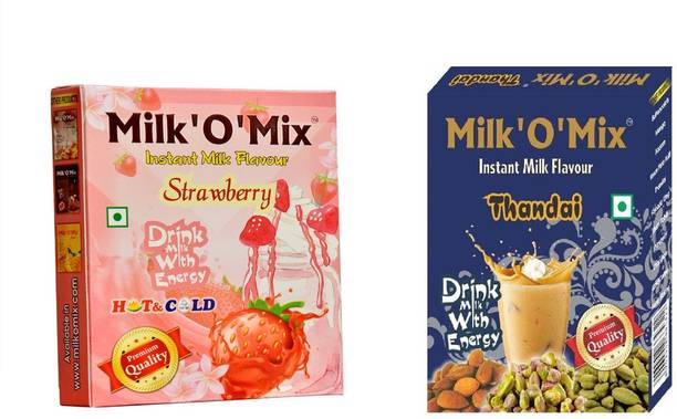 Milk'O'Mix Juice Mix Powder Stawberry and Thandai - (150gx2)
