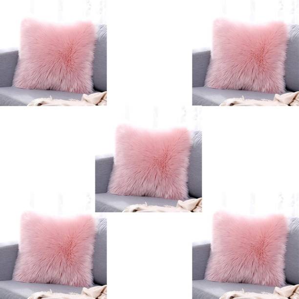Angel Mommy Fur Cushions with Insert Filler Microfibre Solid Cushion Pack of 5