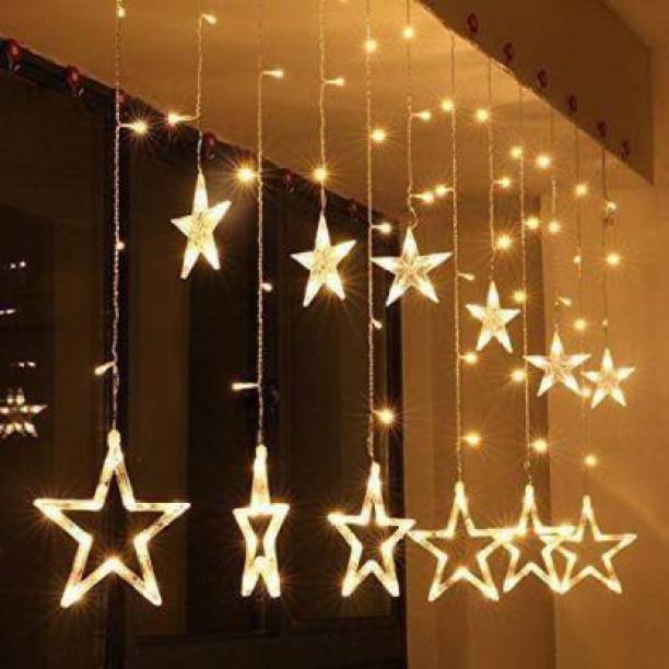 Himart Star Lights Curtain with 12 Hanging Golden Stars, Multipurpose use Like Decoration for Birthdays, Festivals, Home Parties, Patio, Lawn, Restaurants Chain Glass Light Hanging Chain Rod
