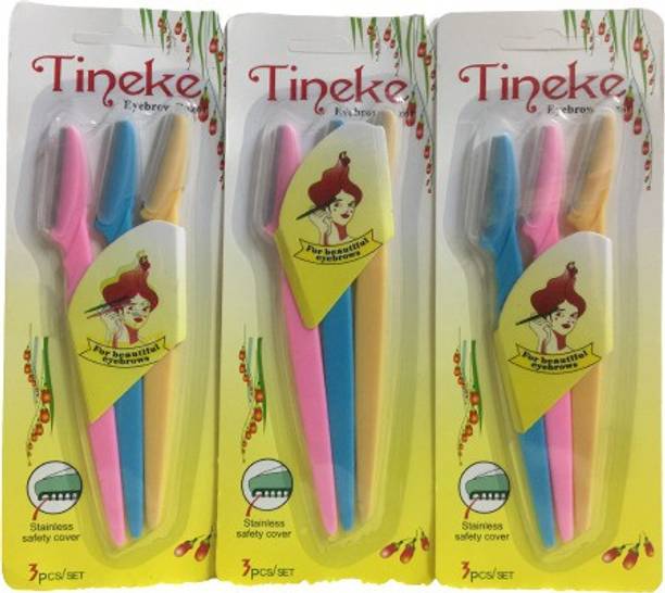Tineke Eyebrow Painless Facial Hair Remover Razor for Face, Women and Men (Multicolour) 3 x 3 = 9, Men & Women