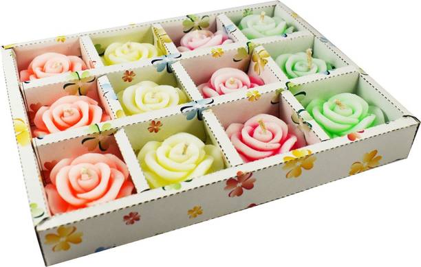 Urvi Creations Set of 12 Flower Shape Floating Candles for Diwali Home Decor - Multi Colour Candle