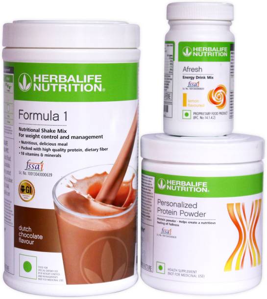 HERBALIFE Weight Loss Combo Pack With Formula 1 Shake Chocolate Flavor (500g), Protein Powder (200g) & Afresh Energy Drink Mix - Lemon Flavor (50g) Combo