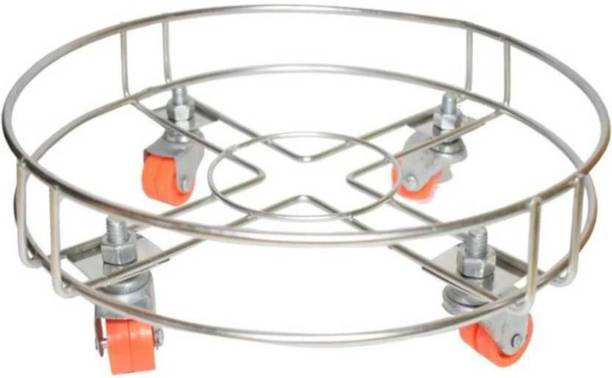 IRONTECH Stainless Steel Cylinder Trolley Heavy with 4 Wheels Gas Trolly, Lpg Stand Gas Cylinder Trolley