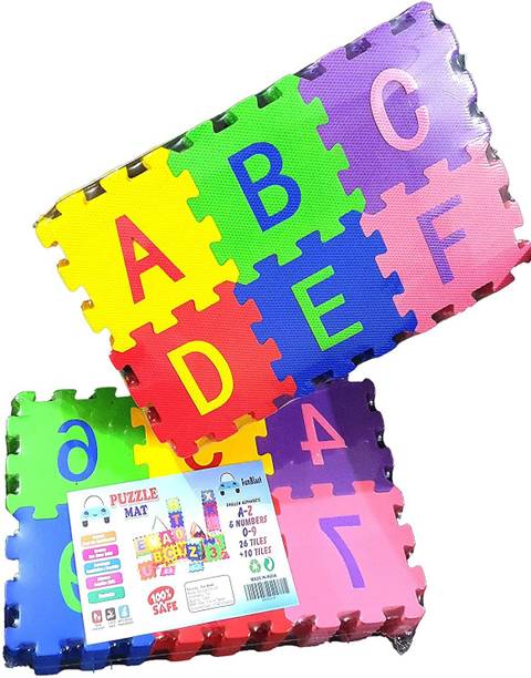 BVM GROUP Mini Puzzle Mat for Kids 36 Pieces EVA Interlocking Mat Learning Playmat with ABCD Alphabets 0-9 Numbers Learn and Play Toys for Home Best Gift for Kids (36 Tiles, 4x4 inches/Tile)- Age 2+