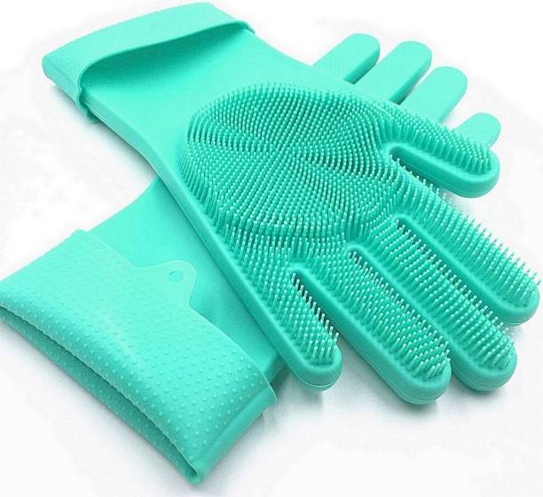 RBGIIT Reusable Washable Wet And Dry Heat Water Restitance Kitchen Bathroom Toilet Garden Bike Car Platform Washing Dish Or Clothes Pet Dog Animal Care Hand Silicon Rubber Gloves RBGS165 Wet and Dry Disposable Glove Set