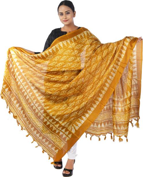Art Silk Printed Yellow Women Dupatta
