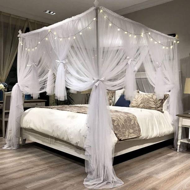 Adhvik White 47"W*78"L*82"*H, 4 Corners Post Canopy Bed Curtain for Girls Boys & Adults, Princess Bedroom Decoration, Royal Luxurious Cozy Drape Netting, Cute Princess Bedroom Decoration Polyester Washable Adults Mosquito Net