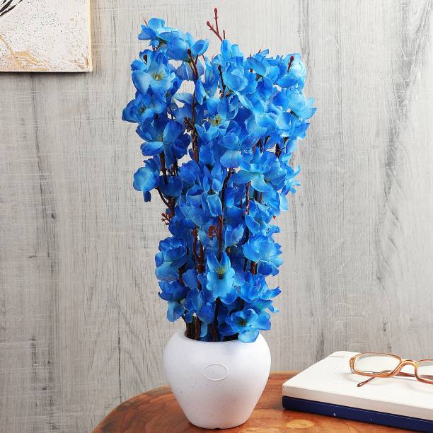 Flipkart Perfect Homes Artifical Flowers for Home Decor Blue Cherry Blossom Artificial Flower  with Pot