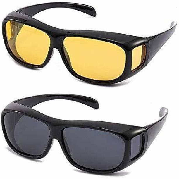 Shopstyle Day & Night Unisex HD Vision Sun Glasses UV Protection (Black-Yellow) -Set of 2 Cycling Goggles