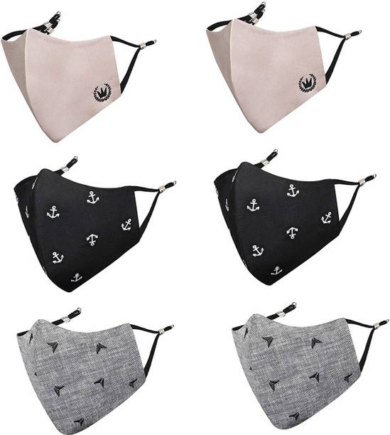 MASQ Anti-Pollution, Anti-Bacterial (BFE>99%) 4 Layer Embroidered, Designer, Fashionable, Protective, 100% Cotton, N-95 Cloth Face Mask Combo for Men with Size Adjustable Ear Loops Arrow_Combo_06 Reusable, Washable Cloth Mask