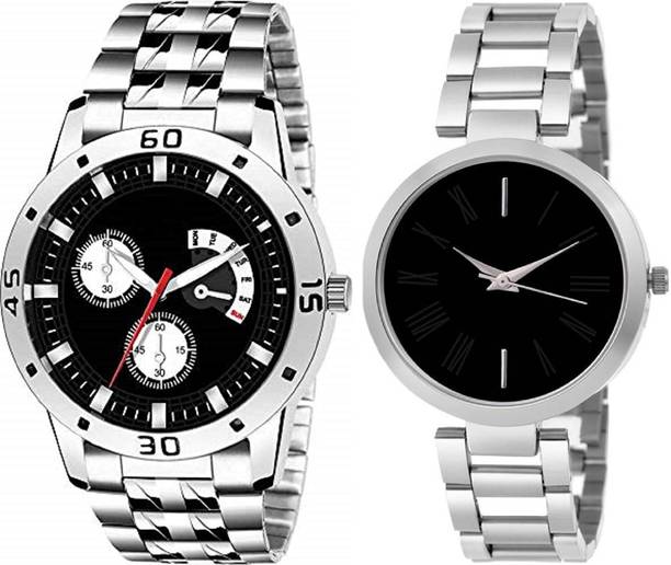 Combo Of 2 Analog Watch  - For Couple New Stylish and Best Designer Black Dials