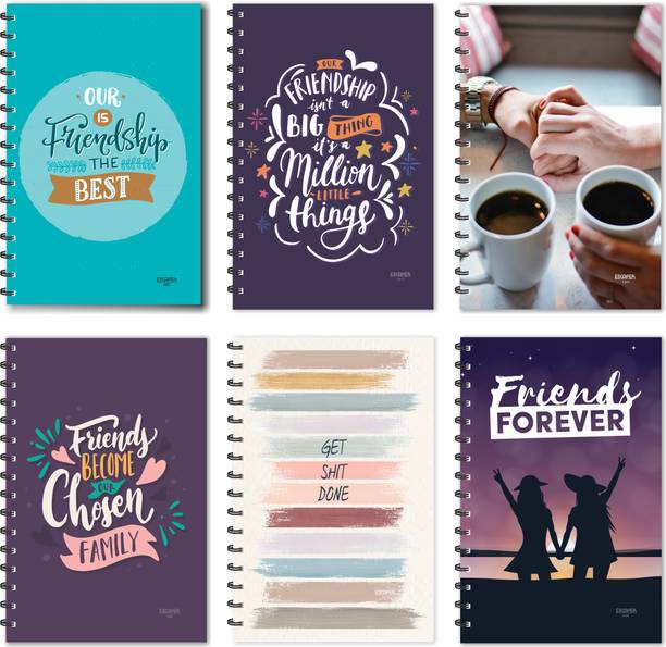 ESCAPER Designer Friendship Diaries - Jumbo Pack of 6 Diaries (Ruled - A5 Size - 8.5 x 5.5 inches each), Friendship Diaries, Gift Sets A5 Diary Ruled 160 Pages