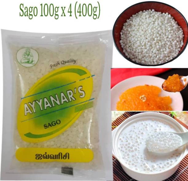Ayyanar's Premium Quality Sago / Sabudana / Javvarisi (100g x 4 pack=400g) Sago